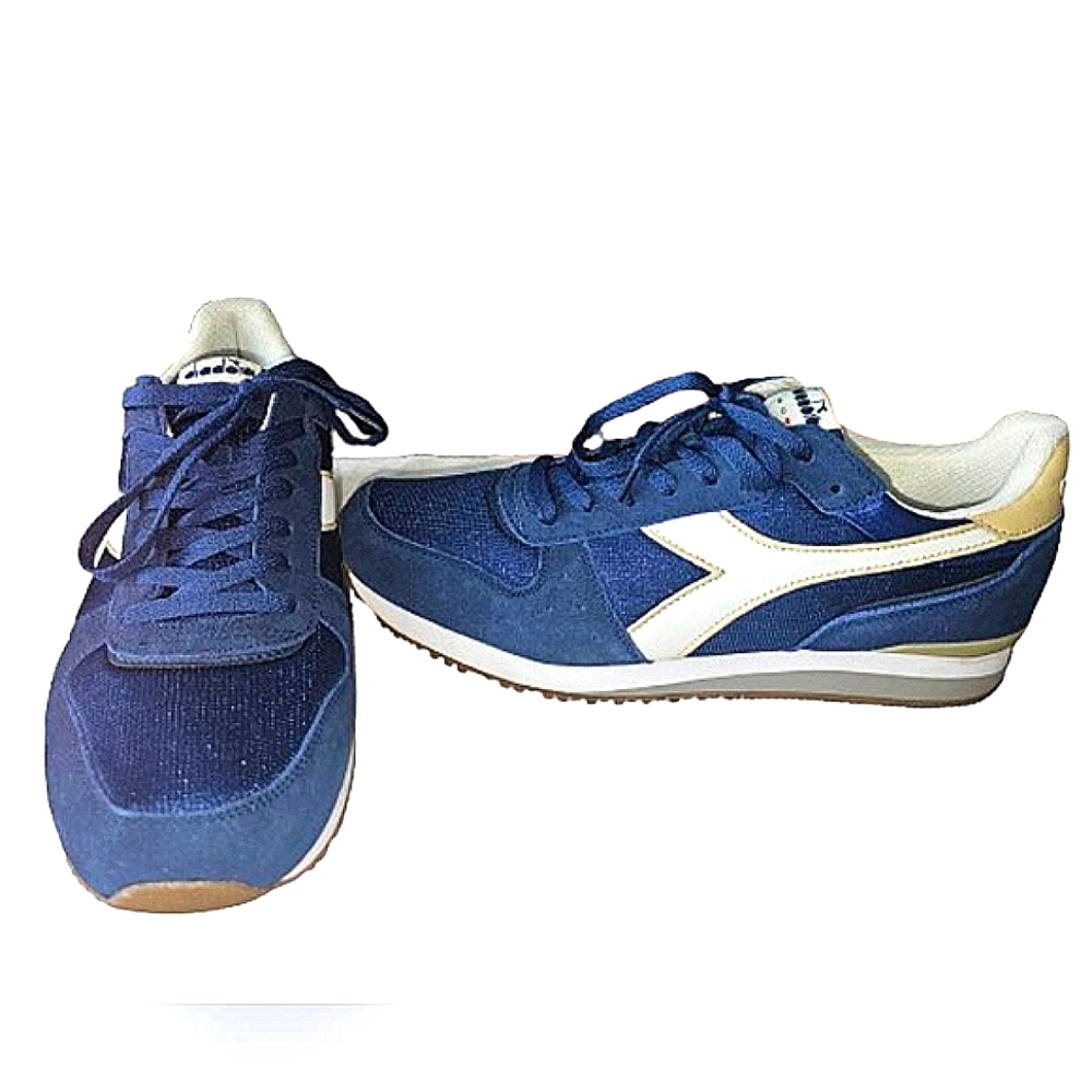 Vintage Diadora Heritage Men's Blue, White, Tan Sneakers 12